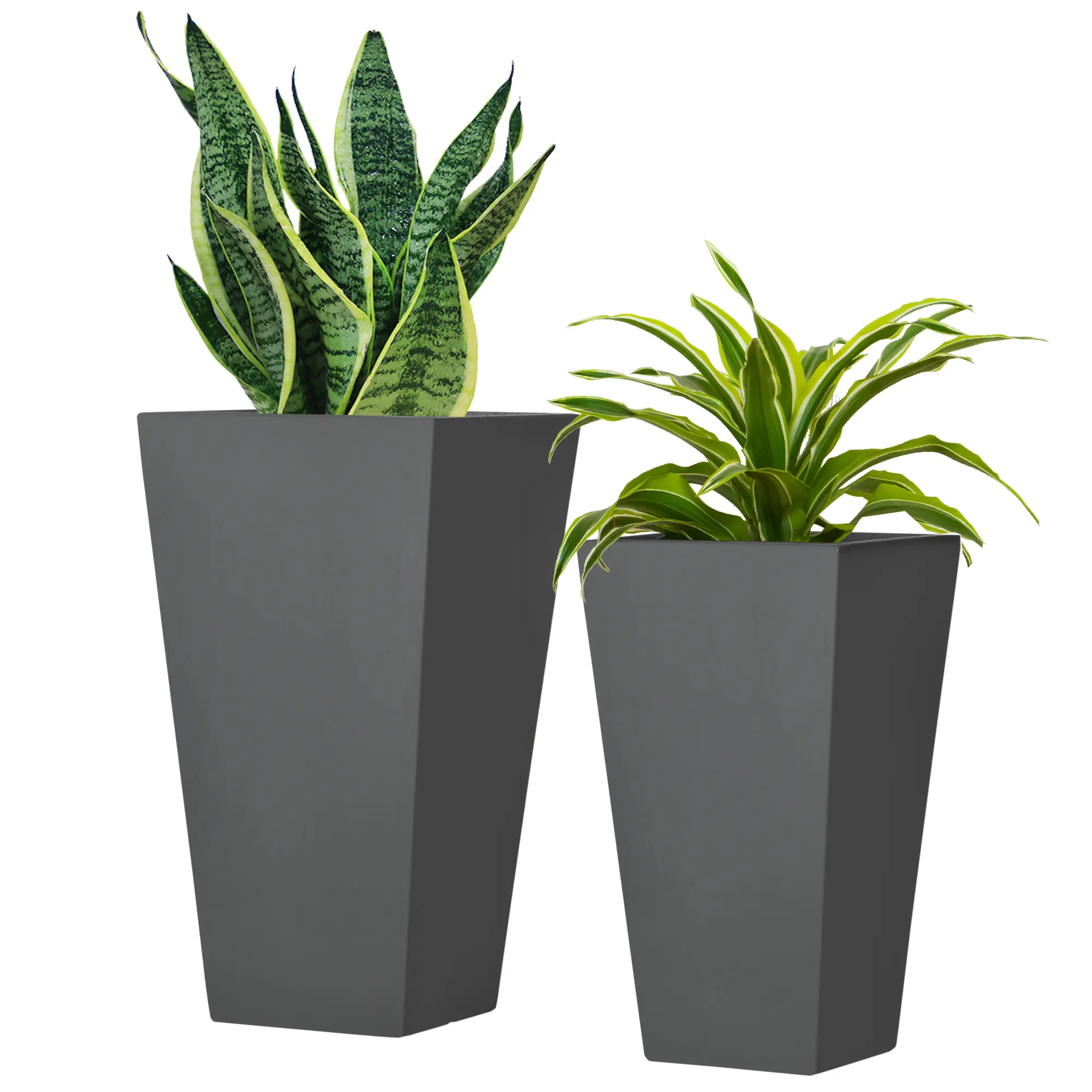 Gray 2-Pack Outdoor Planter Set - 22in & 18in Durable Stackable Flower Pots with Drainage Holes for Porch, Patio, Garden