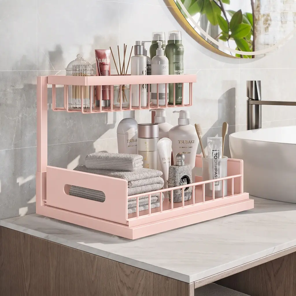 Under Sink Organizer, 2 Tier Pull OutDrawer Cabinet Organizer for Kitchen Bathroom,Cabinet PullOut Cabinet Organizer Slide Out Sink Shelf &Cabinet Organizer Racks