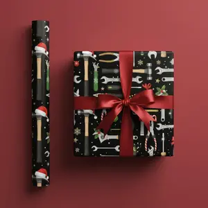 Handyman Tools Wrapping Paper Christmas, Black Gift Wrap, Festive Holiday Gift Wrap Seasonal Gift Wrap