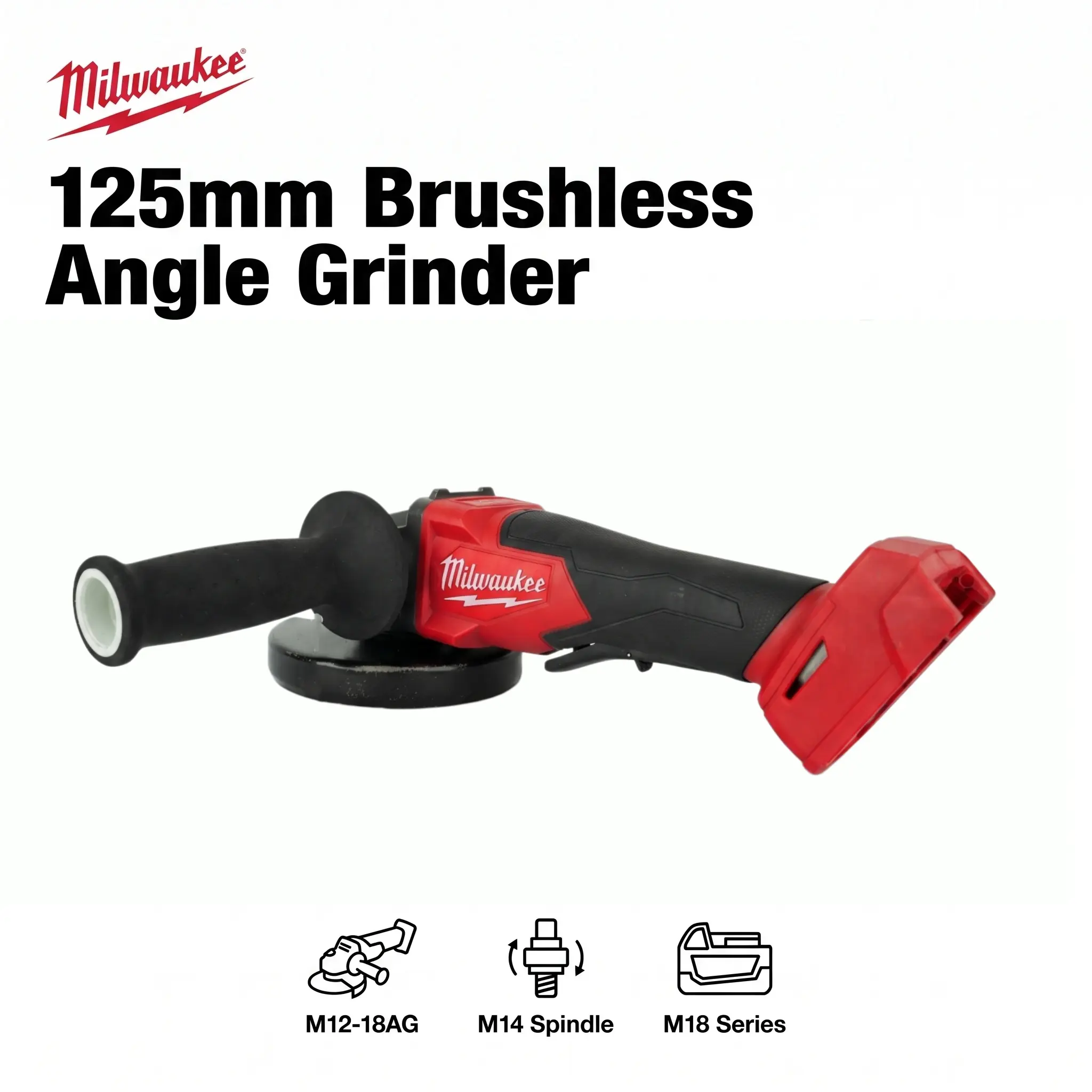 Milwaukee 18V Brushless Cordless Angle Grinder 125mm M14, 9000RPM High Performance Metal Cutting & Grinding Tool, Paddle Switch Power Tool for Welding, Construction, Automotive Repair & DIY Projects torque battery high torque