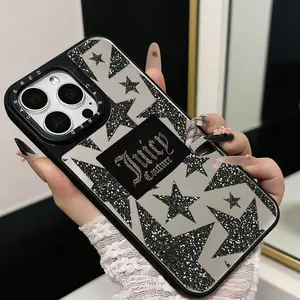 Juicy Couture Star Glitter Phone Case with Mirror Protective Shockproof Cover for iPhone11-17promax IPhone11/12/13/14/15/ Promax16/16Promax/16pro/16plus