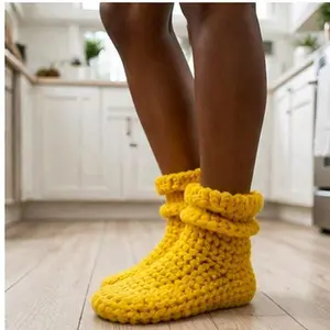Cozy Knitted House Slippers - Soft Yellow Knit Indoor Shoes for Comfortable Home Wear