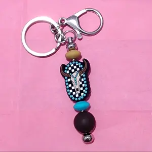 Western steer skull beaded keychain