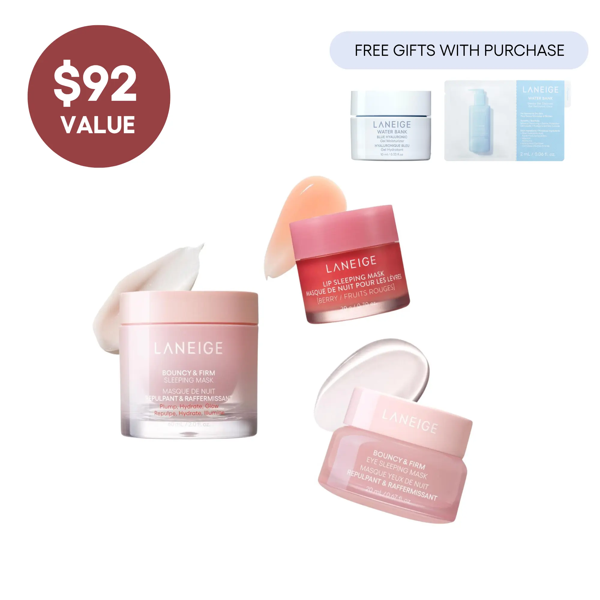Laneige Dream Trio Bundle, Bouncy & Firm Sleeping Mask, Bouncy & Firm Eye Sleeping Mask, Berry Lip Sleeping Mask, Skincare Set, Hydrating