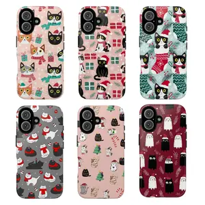 Cute Cat Christmas Funny Cat Lover Festive Holiday Pet Graphic Art Trendy Tough Phone Case. Cozy Winter Aesthetic Heavy Duty Shockproof Protective Smartphone Cover for iPhone 17 Pro Max 16 Air 15 14 13 12 11.