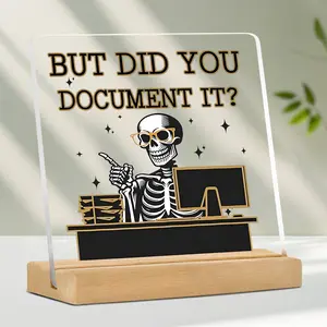 Skeleton Working at Desk Design Acrylic Ornament, Funny Desktop Decoration, Office Desktop Ornament, Desk Signs Ornament, Cool Employee Appreciation Gift