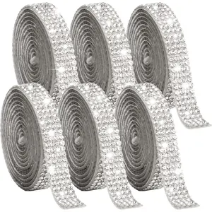 6 Rolls Bedazzling Strips, Self-Adhesive Bling  Rhinestones Ribbon Tape, Arts Crafts Sticker Tape for DIY Crafts, Phone, , Clothes, Wedding Decor,