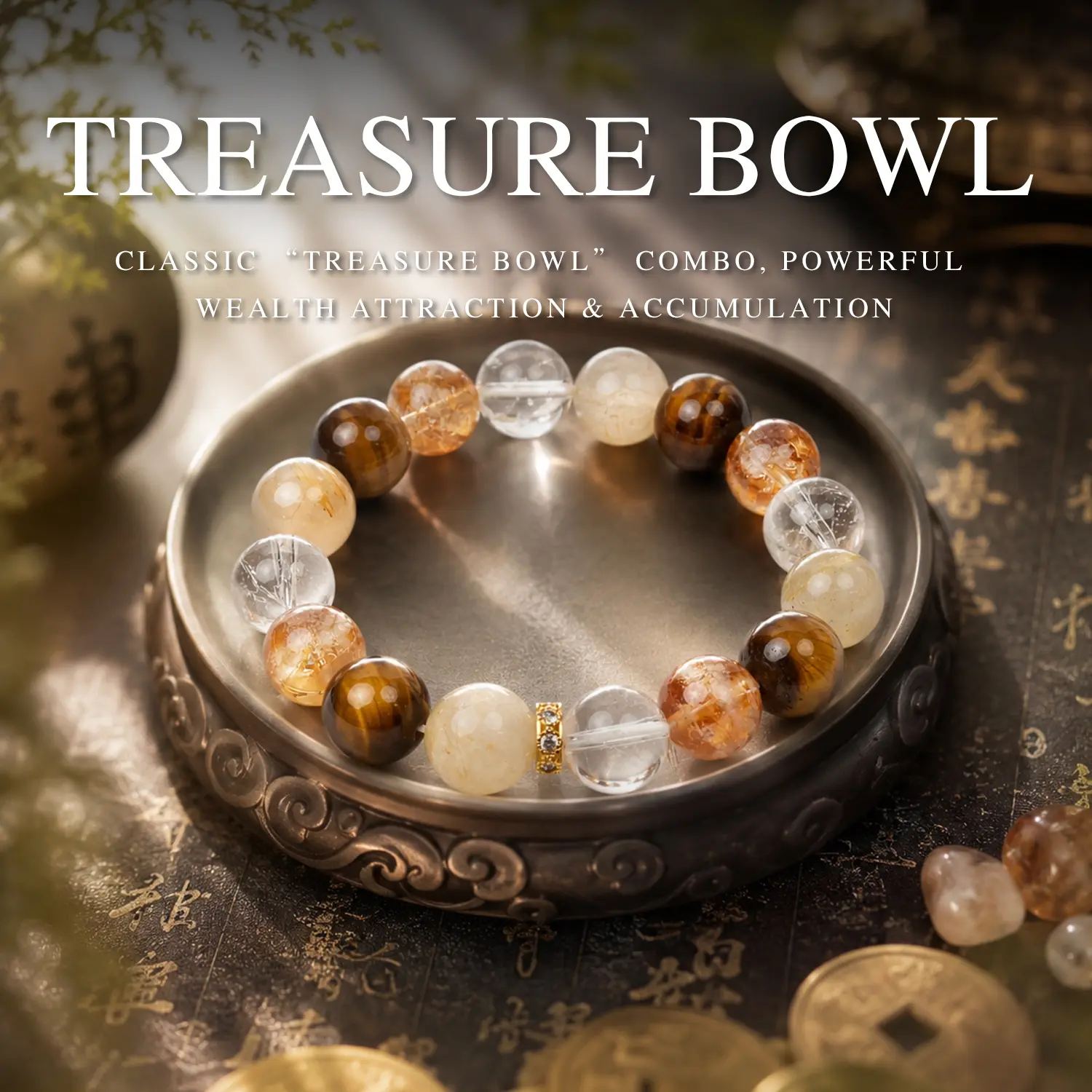 LUMAWU Crystal Stacking Bracelet with Yellow Tiger's Eye, Treasure Bowl Gemstone Jewelry for Adults, Confidence Boost & Wealth Attraction