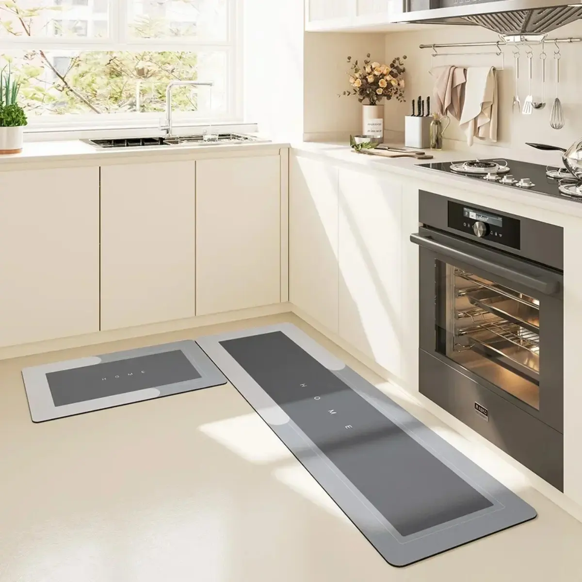 2-Piece Soft Diatomite Mat Set, Modern Runner Rug, Absorbent, Oil-Proof, Non-Slip, Wear-Resistant, Quick-Dry Standing Pads for Home Kitchen Sink, Laundry Room