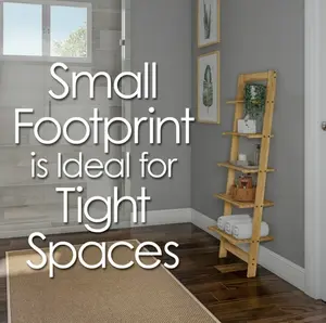 L5-Tier Ladder Shelf Leaning Book Case for Bedroom, Living Room, or Kitchen - Home Décor (Oak)