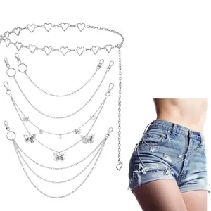 5 Packs Chain Belt Jeans Pants Pocket Waist Multi-Layer Hip Hop Metal Wallet Chain for Men Women Daily Wear Suitable For Party, Clubs or Other Leisure Occasions