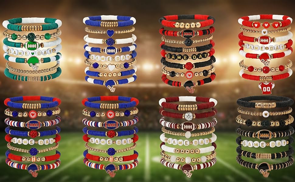 MTAADSQ Game Day Football Bracelets for Women Stackable Charm Stretch Sports Bracelets for Football Moms Dads Coaches Fans