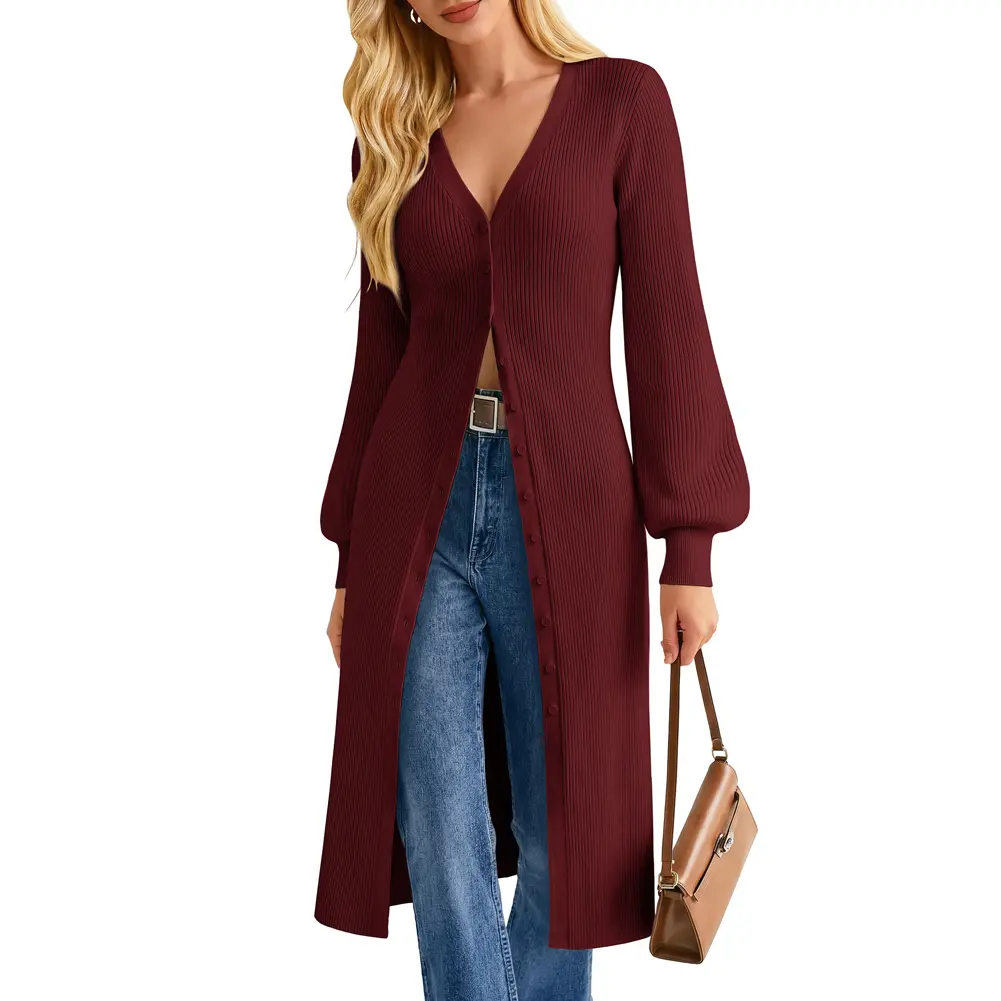 GRACE KARIN Women's Modest Long Sleeve Knit Cardigan, V-Neck Button-Up Casual Basic Tops Outerwear, Knitwear