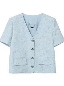 Women's Solid Color Notched Neck Blazer, Elegant Fashion Casual Short Sleeve Outerwear for Daily Outdoor Wear, Women Clothing for Spring Fall, Suits