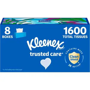 Kleenex Trusted Care Facial Tissues, 8 Flat Boxes, 200 Tissues per Box, 2-Ply, Packaging May Vary