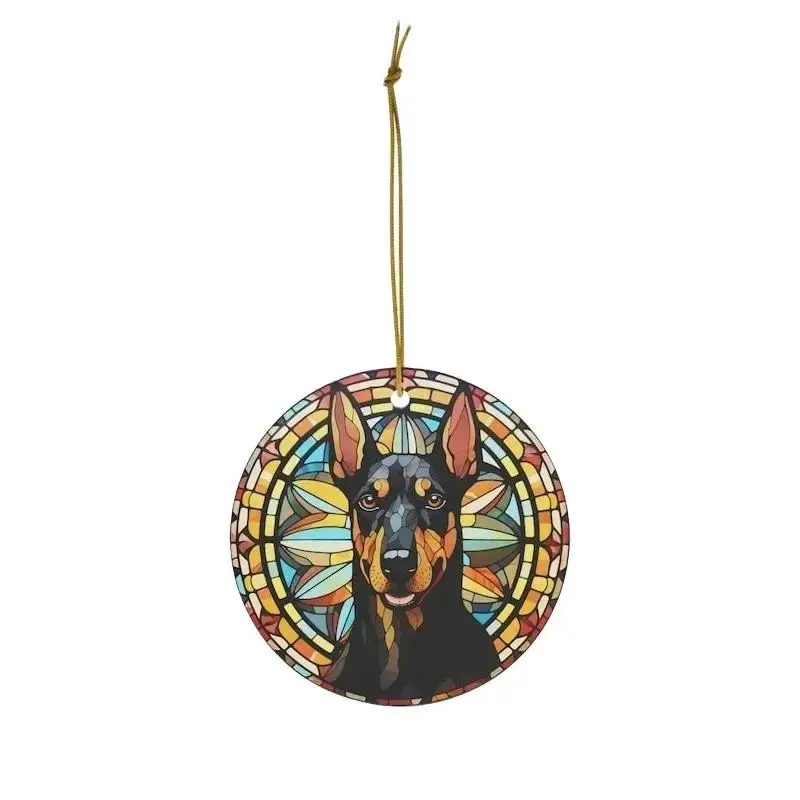 Ceramic Doberman Ornament - White Circle/Star/Heart/Oval with Full-Color Imprint