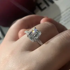 8A Cubic Zirconia S925 Sterling Silver Grandma Square Synthetic Ring 3/5/10Carat-221(20%)