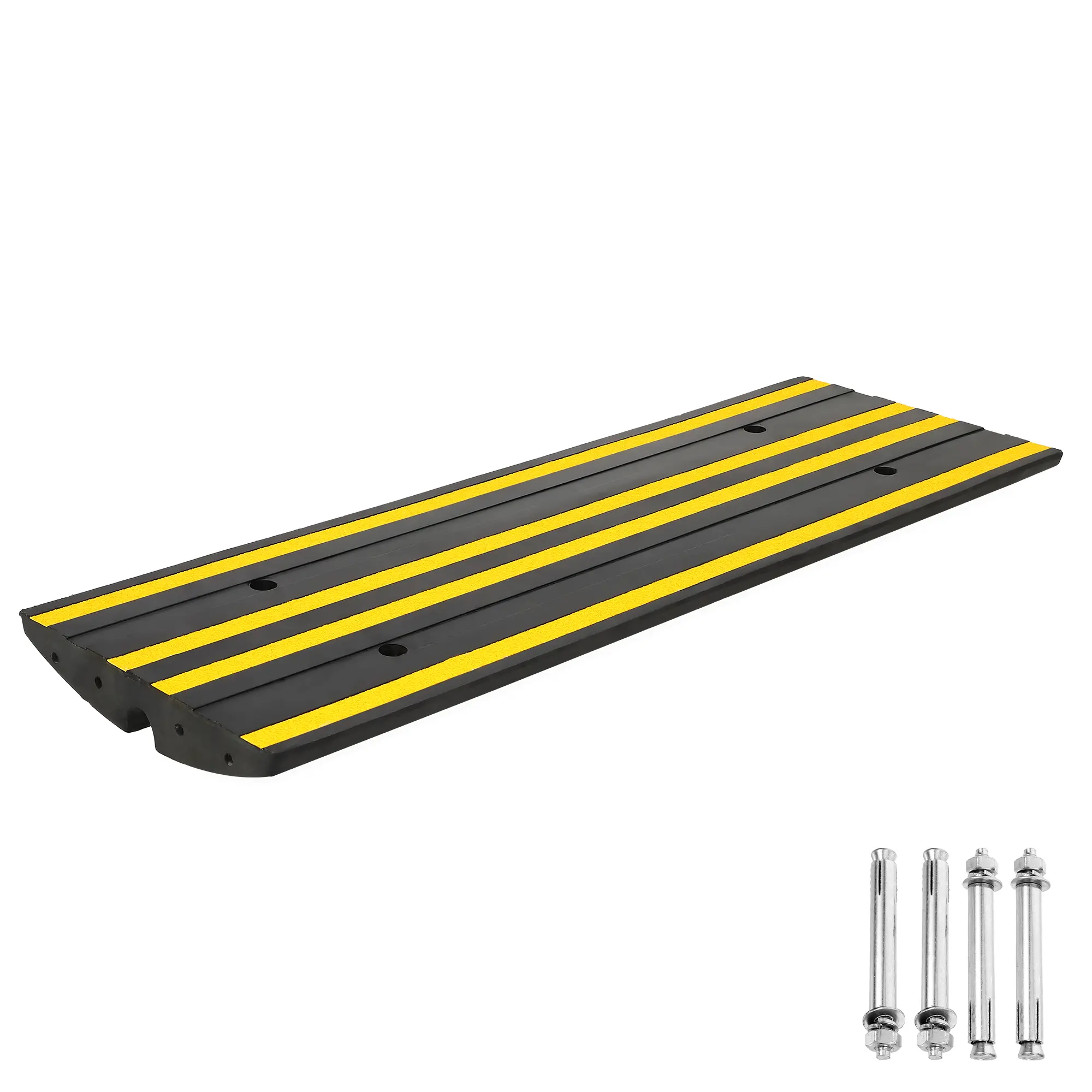 Rubber Driveway Ramps Set of 2, 48" Industrial-Weight Heavy-Duty Ramps with Drainage Grooves, Reflective Strips for Cars, Wheelchairs, Commercial Loading Docks, Public Accessibility Pathways, Includes Heavy-Duty Expansion Bolts for All-Weather Use, Reside