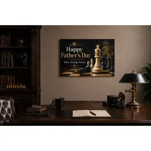 Chess-Themed Father's Day Canvas Wall Art, Luxury Chess King & Quote Decor, Inspirational Poster, Gift for Dad, Available as Unframed Canvas Poster or Framed Canvas Wrap