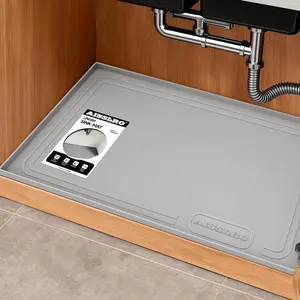 Under Sink Mat 22" X 19", Waterproof Silicone Cabinet Organizer Protector with Raised Edge, Kitchen & Bathroom Leak Tray, Shelf Liner & Pet Feeding Mat for Dog Cat, Gray