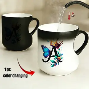 Color Changing Mug, Golden Crown with Blue Butterfly, Heart Handle, Thermosensitive Ceramic, 11oz, Perfect Gift for Holidays, Drinkware, Travel Coffee Mug, Funny Coffee Mug, Cup
