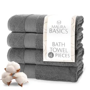 Maura Basics Performance Turkish Cotton Bath Towels Set with Hanging Loops - Soft, Durable, Long Lasting and Absorbent. High-Performance Luxury for Daily Use for Bathroom, American Large Size 27"x54", Space Gray Extra Large fluffy bath towel