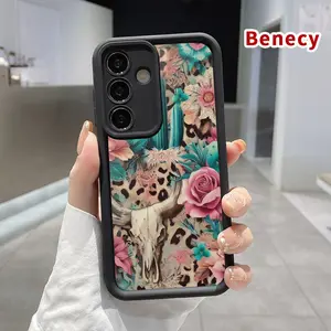 Phone Case Compatible with Galaxy S23 Ultra S24 Plus S25 S22+  Desert Floral Skull Pattern Anti-Scratch Shockproof TPU Bumper Drop-proof Cover Cellphone Protective Casing