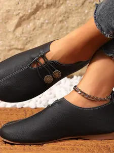 Soft PU Flat Oxford Shoes, Round Toe Slip-On Casual Footwear, Solid Color Artificial Leather, All-Season Comfortable Design, Walking Shoes