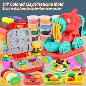 3-In-1 Color Dough Playset for Kids - Children's Day Gift, 12-Color Modeling Clay with Ice Cream, Noodle & Hamburger Makers, DIY Kitchen Pretend Play Food Toy for Toddlers
