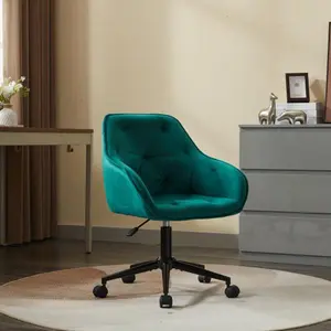 Elegent Velvet Office Chair with Wheels, Makeup Vanity Chair Height Adjustable for Teens Women Girls, Comfy Swivel Modern Leisure Armchair for Home Office, Bedroom, Study and Vanity.(GREEN) -W1372P183088