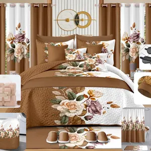 Len 30 pcs Floral Bedding Set with Brown and White Color Scheme for Bedroom Decor