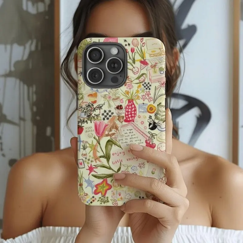 Watercolor Spring Collage Phone Case, Preppy Summer Aesthetics, Cute & Trendy Scrapbook Cover, Iphone Case Accessories Protection Compatible With iPhone 17, 16, 15, 14, 13, 12, 11, X, and Samsung models. A perfect holiday gift for friends or family.
