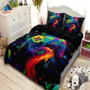 3-Piece Cartoon Gaming Controller Comforter Set, Soft Breathable Bedding for Boys & Girls Bedroom, Includes Duvet Cover + Pillowcases