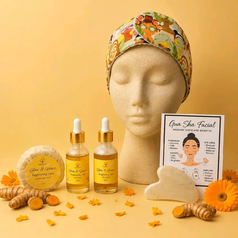 Glow & Grace Brightening Care Bundle - Turmeric & Shea Butter Cleansing Bar, Niacinamide Serum, Facial Oil with Calendula, St. John's Wort, Arnica