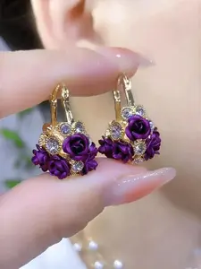 Flower Basket Shaped Purple Earrings for Women - Fashionable and Eye-catching
