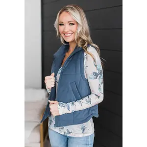 Stunning Views Puffer Vest- Denim Blue
