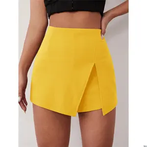 Casual Hem Slit Color Women tiktok SXY s Solid Culottes