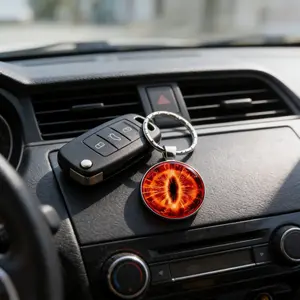 Fiery Giant Eye Keychain, Burning Dragon Gaze Pendant, Fashion Alloy Design, Vibrant Iris, Perfect Gift for Men