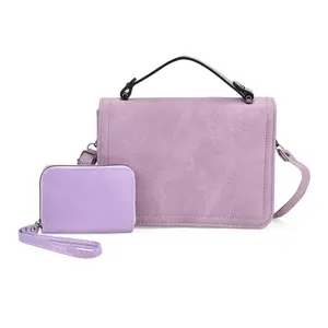 Light Purple Faux Leather Crossbody Bag with Shoulder Strap and Card Holder