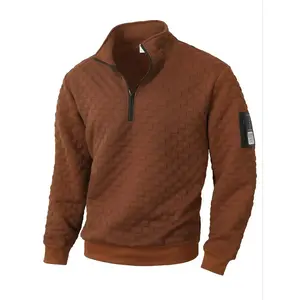 Tactical fleece jacket for men, warm stand-up collar, quarter zipper pullover, Waffle check sweatshirt, sportswear, long-sleeved, slim fit, individual patch, suitable for daily wear and outdoor sports, or him boyfriend christma, Lightweight fleece jacket