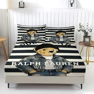 Teddy Bear Pattern Bed Sheet, Comfortable Printed Pattern, Includes 1 Bed Sheet and 2 Pillowcases, Comfortable Bedding, Non slip Dust Cover Suitable for Bedroom and Guest Room, Suitable as a Gift for Children or Adults