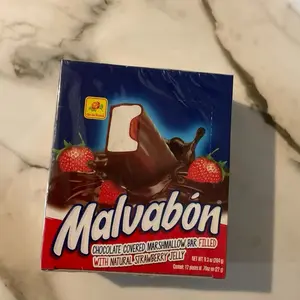 Malvabon chocolate covered marshmallows bar filled with strawberry jelly de la Rosa