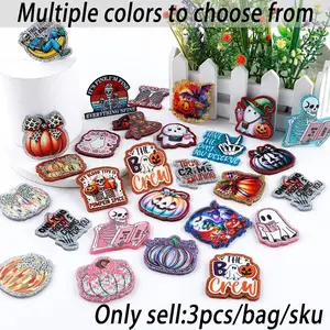 Halloween Resin Acrylic Flatback Charms, 3pcs Multi-Color DIY Craft Supplies, Ghost Pumpkin Skull Designs for Badges, Phone Holders, Hair Clips Art Charms, DIY Jewelry Accessories, Charm Accessory