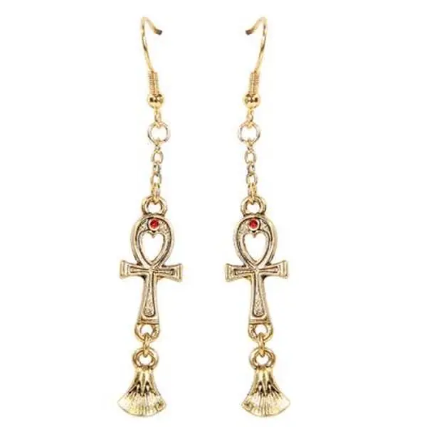 Egyptian Lotus Ankh Earrings - Elegant Design with Unique Shape and Colorful Finish