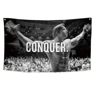 Fitness Motivational Wall Hanging Banner, Home Gym Decor Background Cloth, Party Decoration Flag, Conquer Gym Inspirational Poster