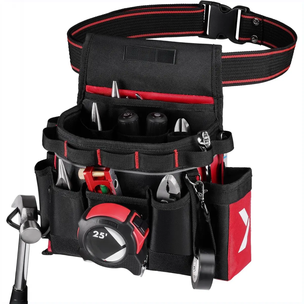 Belt Heavy-Duty, Electrician Tool Pouch with 10 Pockets, 840D Oxford Fabric, Utility Belt with Hammer Holder, Adjustable Tool Belts for Men Women Electrician Carpenter, Construction