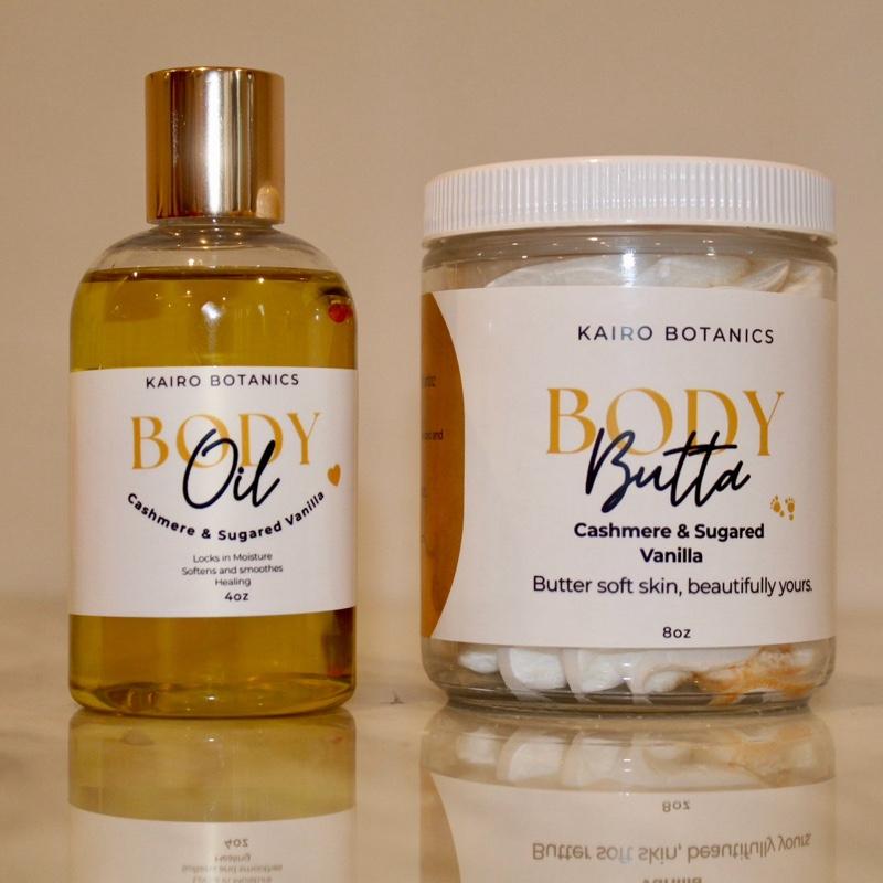 Cashmere & Sugared Vanilla Body Oil & Butter Bundle - Marshmallow Dreams Whipped Body Butter with Shea & Kokum Butters for Soft Hydrated Skin