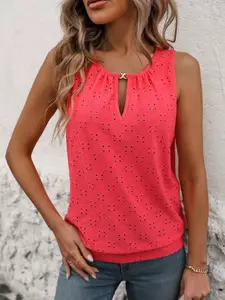 A women's plain round neck vest with a hollow-out design and sleeveless, suitable for summer, suitable for daily wear and home wear