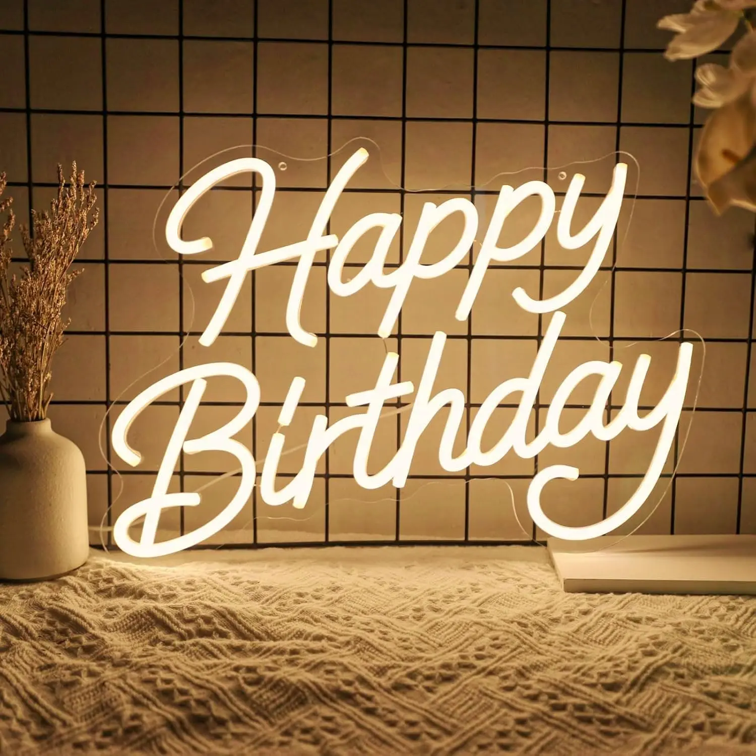 Happy Birthday Neon Sign for Wall Decor, LED Happy Birthday Light Up Sign, Dimmable Birthday Sign for Birthday Party Backdrop, Any Ages Bday Party Decoration, 16.14"x11.65"