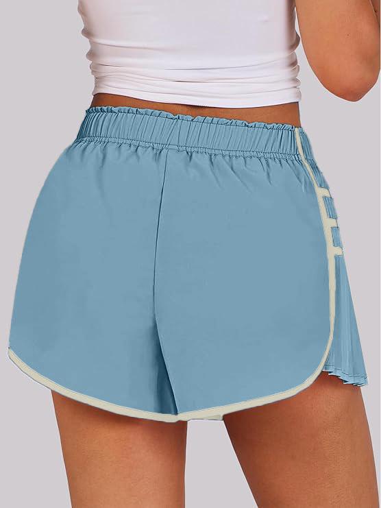 [Limited time deal] Womens Workout Gym Shorts Running Pleated Contrast Stitch Elastic Waist Athletic Quick Dry Shorts A1452